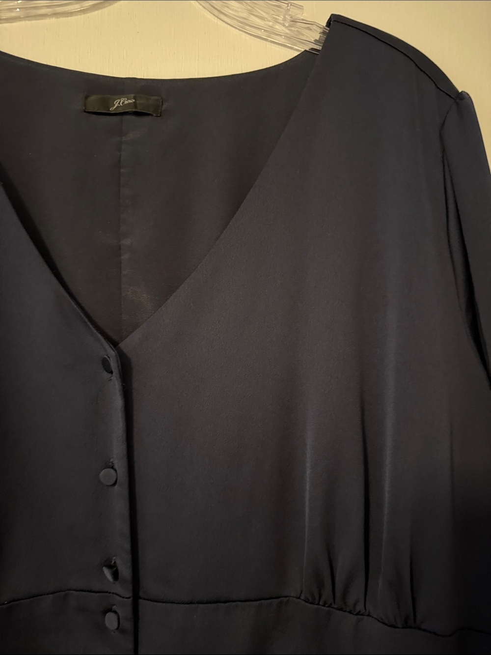 J. CREW 24 Navy Button-Front Long Sleeve Dress Plus Work Business Midi Preppy - Picture 3 of 15